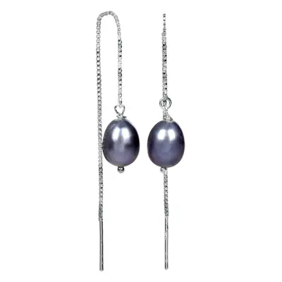 JwL Luxury Pearls Stříbrné řetízkové náušnice s kovově modrou perlou JL0207