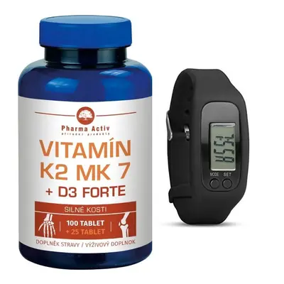 Pharma Activ Vitamín K2 MK7 + D3 Forte 100 tbl. + 25 tbl. ZDARMA + Fitness náramek s krokoměrem