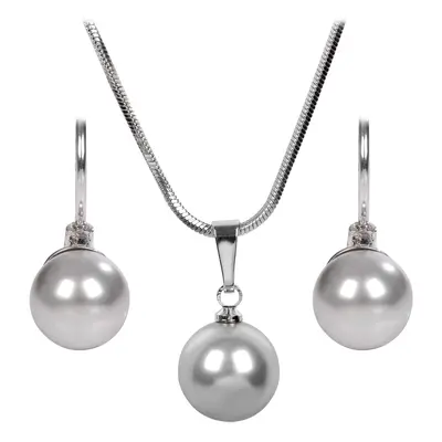 Levien Sada náhrdelníku a náušnic Pearl Light Grey SET-041