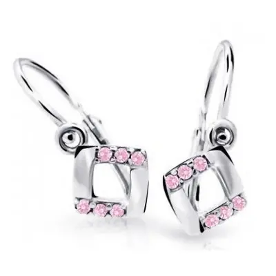 Cutie Jewellery Čtvercové dětské náušnice z bílého zlata C2268-10-X-2 růžová