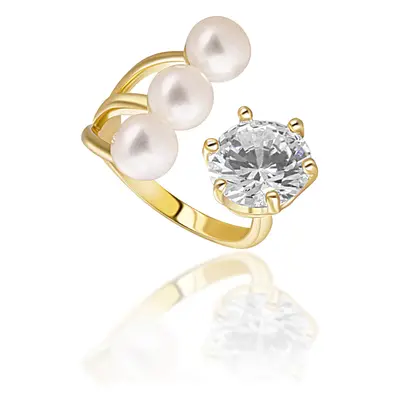 JwL Luxury Pearls Pozlacený prsten s pravými perlami a krystalem JL0694