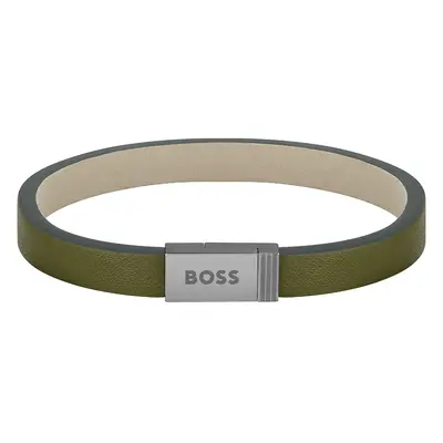 Hugo Boss Moderní khaki kožený náramek Jace 1580338 19 cm