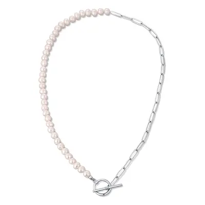 JwL Luxury Pearls Trendy ocelový náhrdelník s pravými říčními perlami JL0788