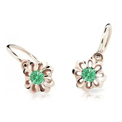 Cutie Jewellery Něžné dětské náušnice z růžového zlata C2208-10-X-4 zelená