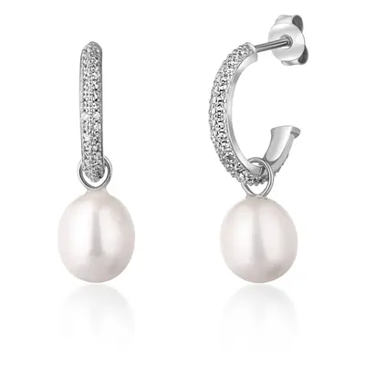 JwL Luxury Pearls Nádherné stříbrné náušnice kruhy s pravými perlami 2v1 JL0770