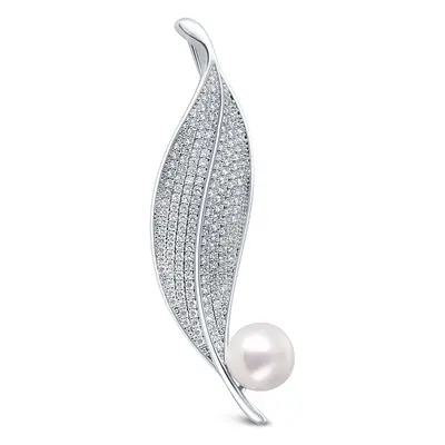 JwL Luxury Pearls Zářivá perlová brož Lísteček JL0701