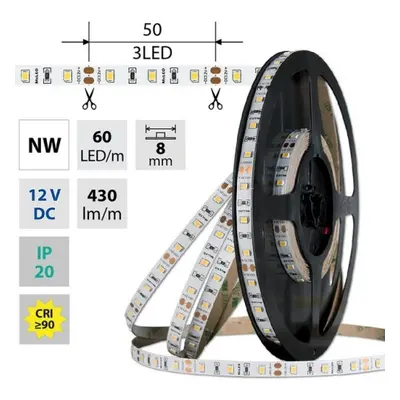 LED pásek McLED 12V neutrální bílá CRI90 š=8mm IP20 4,8W/m 60LED/m SMD2835 ML-121.830.60.2