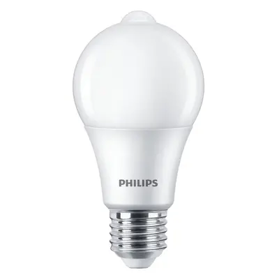 LED žárovka E27 Philips A60 8W (60W) teplá bílá (2700K) s pohybovým čidlem