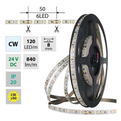 LED pásek McLED 24V studená bílá CRI90 š=8mm IP20 9,6W/m 120LED/m SMD2835 ML-126.838.60.2