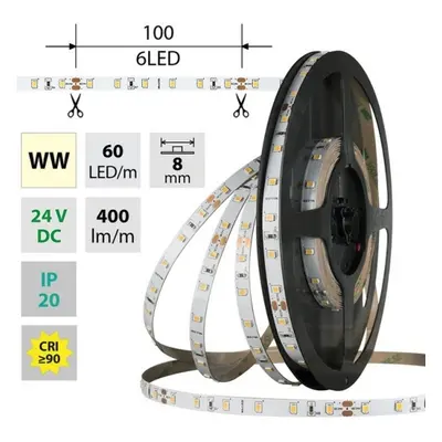 LED pásek McLED 24V teplá bílá CRI90 š=8mm IP20 4,8W/m 60LED/m SMD2835 ML-126.831.60.2