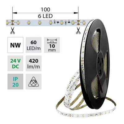 LED pásek McLED 24V neutrální bílá š=10mm IP20 4,8W/m 60LED/m SMD3528 ML-126.794.60.8 (20m)