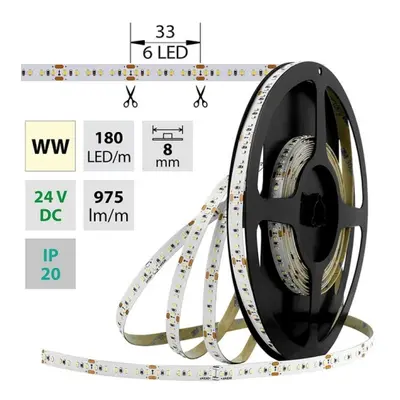 LED pásek McLED 24V teplá bílá š=8mm IP20 12W/m 180LED/m SMD2216 ML-126.733.60.0