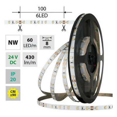 LED pásek McLED 24V neutrální bílá CRI90 š=8mm IP20 4,8W/m 60LED/m SMD2835 ML-126.830.60.2