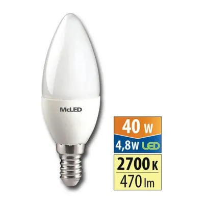 LED žárovka E14 McLED 4,8W (40W) teplá bílá (2700K) svíčka ML-323.027.87.0