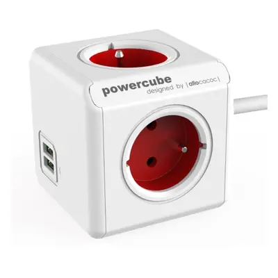 POWERCUBE EXTENDED USB 4X230V + USB + 1,5m prodlužovací kabel červená