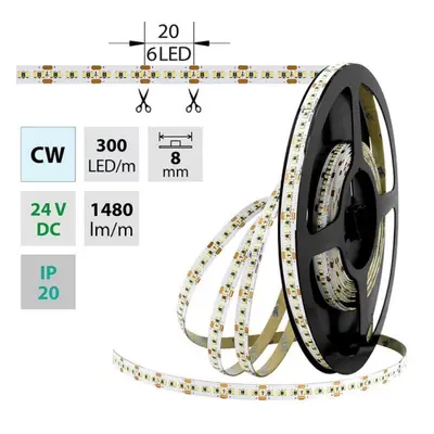 LED pásek McLED 24V studená bílá š=8mm IP20 18W/m 300LED/m SMD2216 ML-126.738.60.0