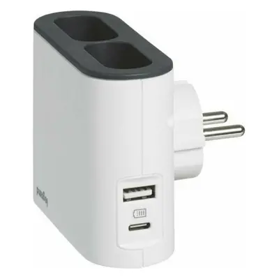 Nabíječka USB A+C rozdvojka 2x2P Legrand 49401 bílá/tmavě šedá