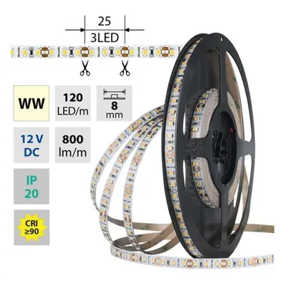 LED pásek McLED 12V teplá bílá CRI90 š=8mm IP20 9,6W/m 120LED/m SMD2835 ML-121.840.60.2