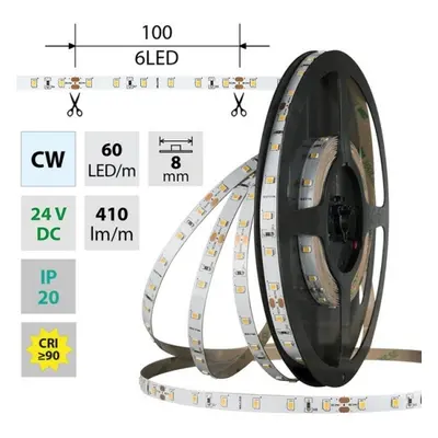 LED pásek McLED 24V studená bílá CRI90 š=8mm IP20 4,8W/m 60LED/m SMD2835 ML-126.829.60.2