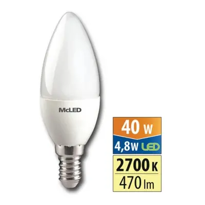 LED žárovka E14 McLED 4,8W (40W) neutrální bílá (4000K) svíčka ML-323.028.87.0