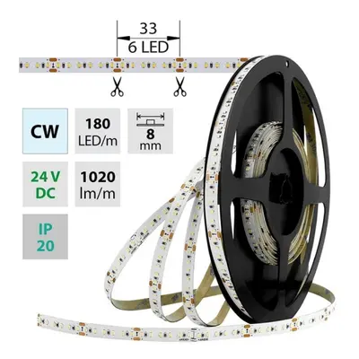 LED pásek McLED 24V studená bílá š=8mm IP20 12W/m 180LED/m SMD2216 ML-126.735.60.0