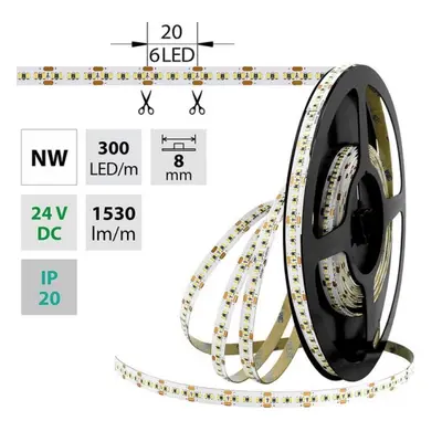 LED pásek McLED 24V neutrální bílá š=8mm IP20 18W/m 300LED/m SMD2216 ML-126.737.60.0