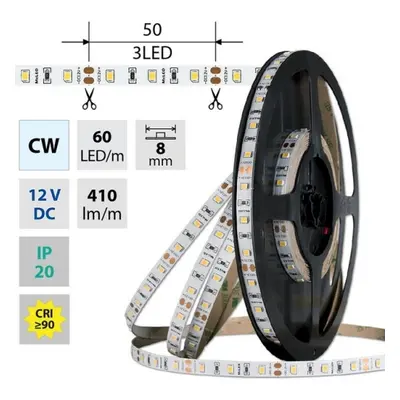 LED pásek McLED 12V studená bílá CRI90 š=8mm IP20 4,8W/m 60LED/m SMD2835 ML-121.829.60.2