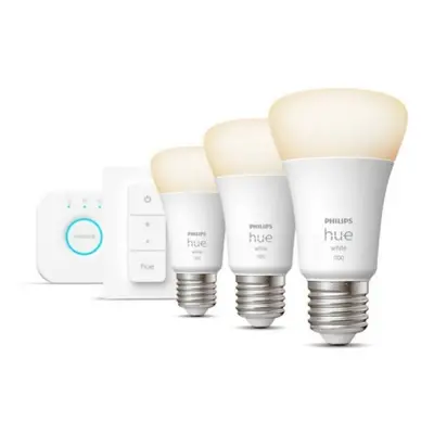 Propojovací zařízení Philips Hue BRIDGE a 3 ks LED žárovek E27 9,5W (75W) teplá bílá (2700K) stm