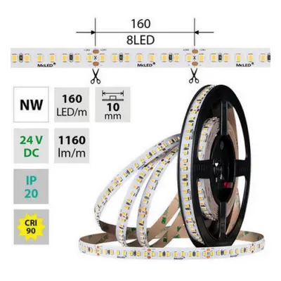 LED pásek McLED 9W/m 24V neutrální bílá CRI90 10mm ML-126.018.90.2