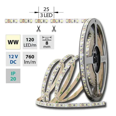 LED pásek McLED 12V teplá bílá š=8mm IP20 9,6W/m 120LED/m SMD3528 ML-121.231.60.2