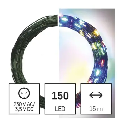 Vánoční osvětlení EMOS D3AM03 ZY1920T 150LED nano řetěz zelený 15m multicolor s časovačem