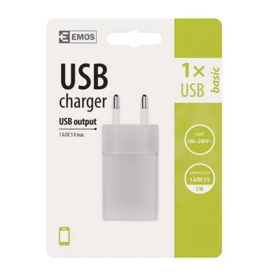 Univerzální nabíječka USB adaptér EMOS V0122 BASIC 1A 5W