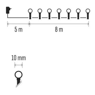 Vánoční osvětlení EMOS D5AM02 ZY0911T 80LED řetěz 8m kuličky multicolor s časovačem