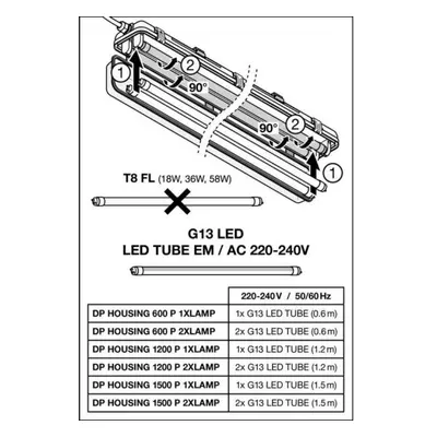 Zářivka LEDVANCE Damp Proof 1200mm IP65 G13 pro LED trubici T8