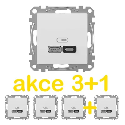 Schneider Electric Sedna Design/Elements rychlonabíječka USB A+C 3A 45W bílá balení 3+1ks zdarma