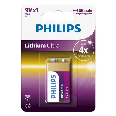 Baterie Philips 6FR61LB1A/10 Lithiová Ultra 9V 6LR61 1ks blistr