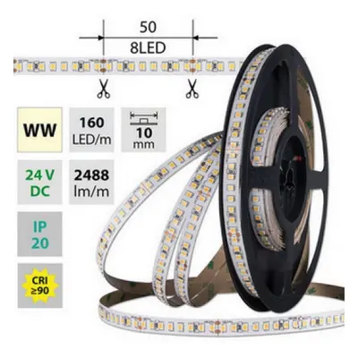 LED pásek McLED 24V teplá bílá CRI90 š=10mm IP20 19,2W/m 160LED/m SMD2835 ML-126.888.60.2