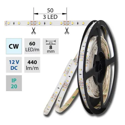 LED pásek McLED 12V studená bílá š=8mm IP20 4,8W/m 60LED/m SMD3528 ML-121.206.60.2