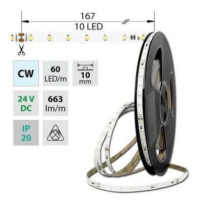 LED pásek McLED 24V studená bílá š=10mm IP20 6,5W/m 60LED/m SMD2835 ML-126.801.60.8