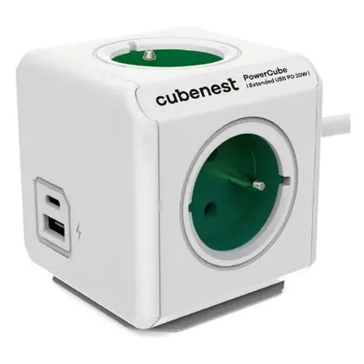 CUBENEST POWERCUBE EXTENDED USB 4 zásuvky, přívod 1,5m zelená