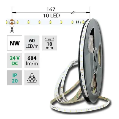 LED pásek McLED 24V neutrální bílá š=10mm IP20 6,5W/m 60LED/m SMD2835 ML-126.800.60.8 (20m)