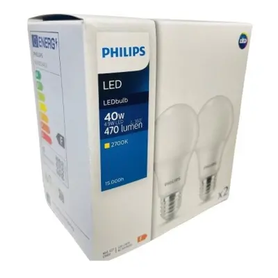 LED žárovky E27 Philips A60 4,9W (40W) teplá bílá (2700K) 2ks