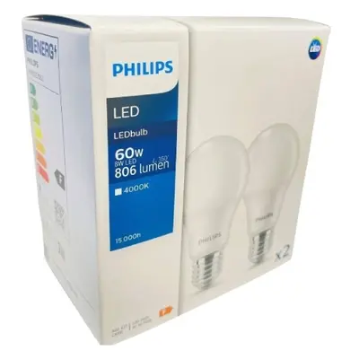 LED žárovky E27 Philips A60 8W (60W) neutrální bílá (4000K) 2ks