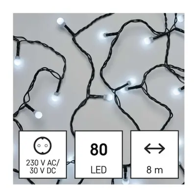 Vánoční osvětlení EMOS D5AC06 ZY2027 80LED řetěz 8m kuličky studená bílá 8 programů svícení