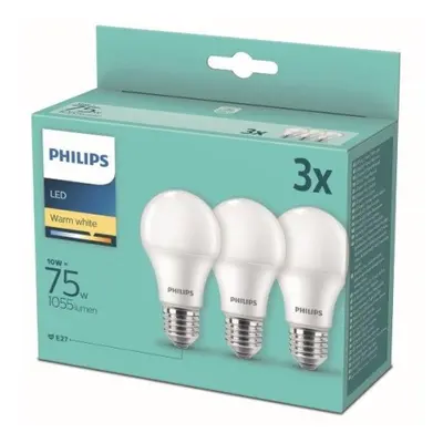 LED žárovky E27 Philips A60 10W (75W) teplá bílá (2700K) 3ks