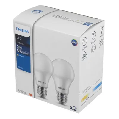 LED žárovky E27 Philips A60 10W (75W) teplá bílá (2700K) 2ks