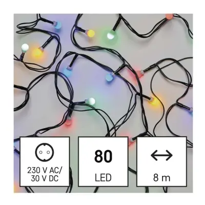 Vánoční osvětlení EMOS D5AM05 ZY1453 80LED řetěz 8m kuličky multicolor 8 programů svícení