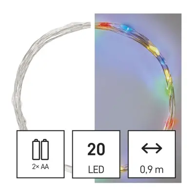 Vánoční osvětlení EMOS D3AM04 ZY1951 20LED nano řetěz stříbrný 1,9m 2xAA multicolor s časovačem