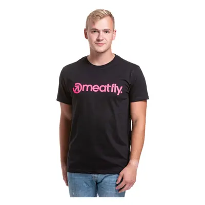 Meatfly pánské tričko s krátkým rukávem Joe Black/Pink Neon | Černá