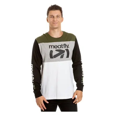 Meatfly pánské tričko s dlouhým rukávem Judgement White/Grey Heather/Olive/Black | Bílá